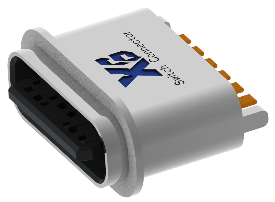 XB-ATCF-06-007-X TYPE C 6P 立插防水母座L=7.15mm(外壳锌合金舌片外露0.75)