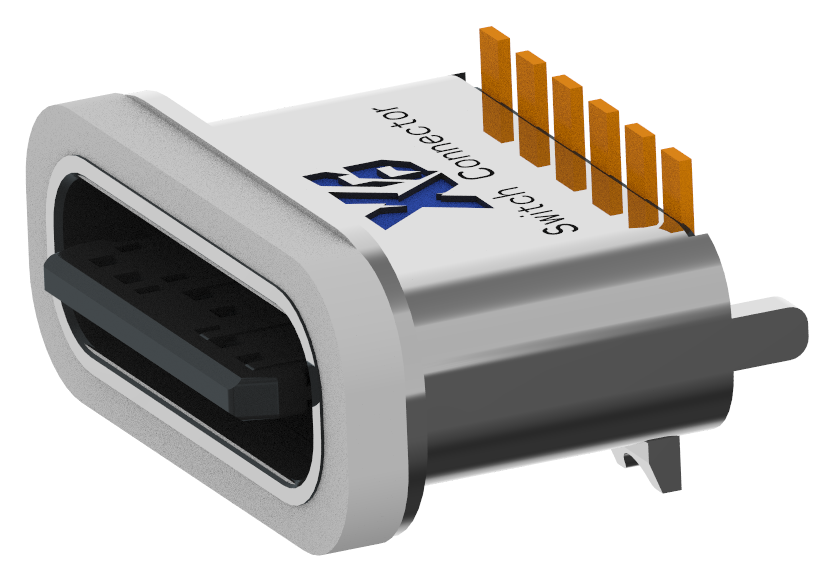XB-ATCF-06-008-X TYPE C 6P 立贴防水母座L=7.20mm(外壳锌合金舌片外露0.75)